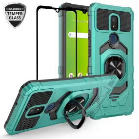 For Cricket Icon 3 (3rd Version) | At&t Motivate 2 (2nd) | Cricket Splendor Case with Tempered Glass Screen Protector Hybrid Ring Shockproof Hard Case Phone Cover - Teal