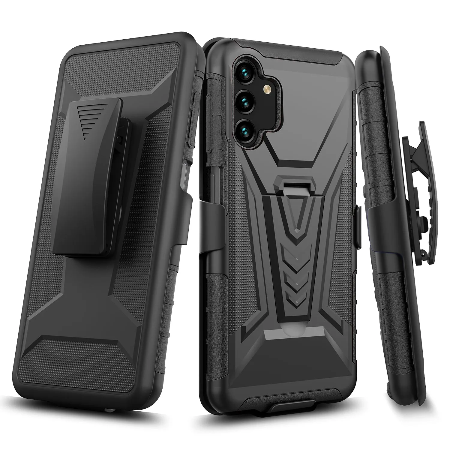 For Samsung Galaxy A13 5G Case with Tempered Glass Screen Protector Heavy Duty Protective Phone Case,Built-in Kickstand Rugged Shockproof Protective Phone Case - Black