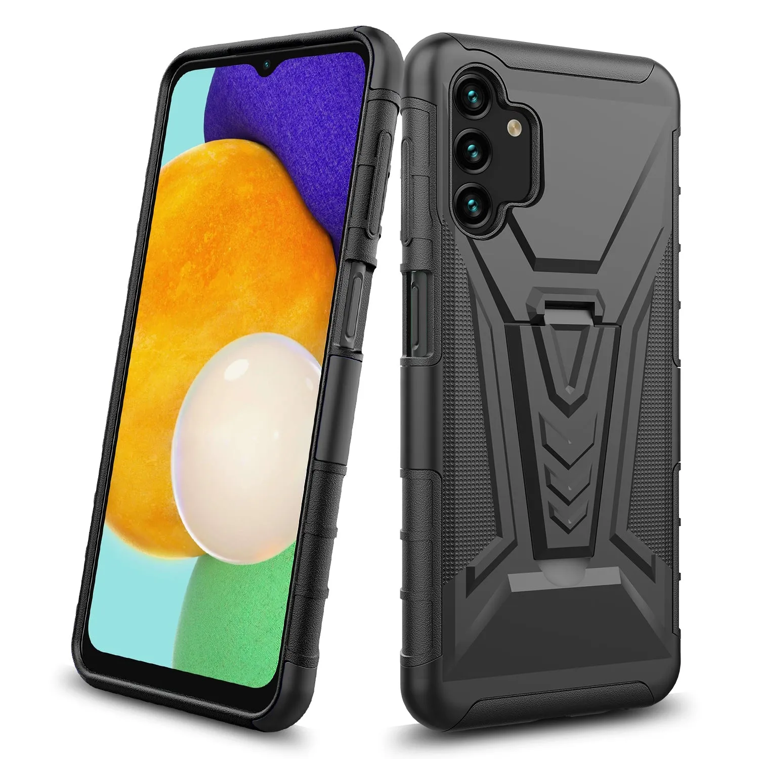 For Samsung Galaxy A13 5G Case with Tempered Glass Screen Protector Heavy Duty Protective Phone Case,Built-in Kickstand Rugged Shockproof Protective Phone Case - Black