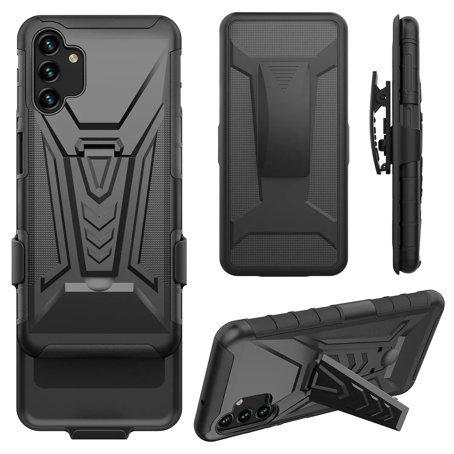 For Samsung Galaxy A13 5G Case with Tempered Glass Screen Protector Heavy Duty Protective Phone Case,Built-in Kickstand Rugged Shockproof Protective Phone Case - Black