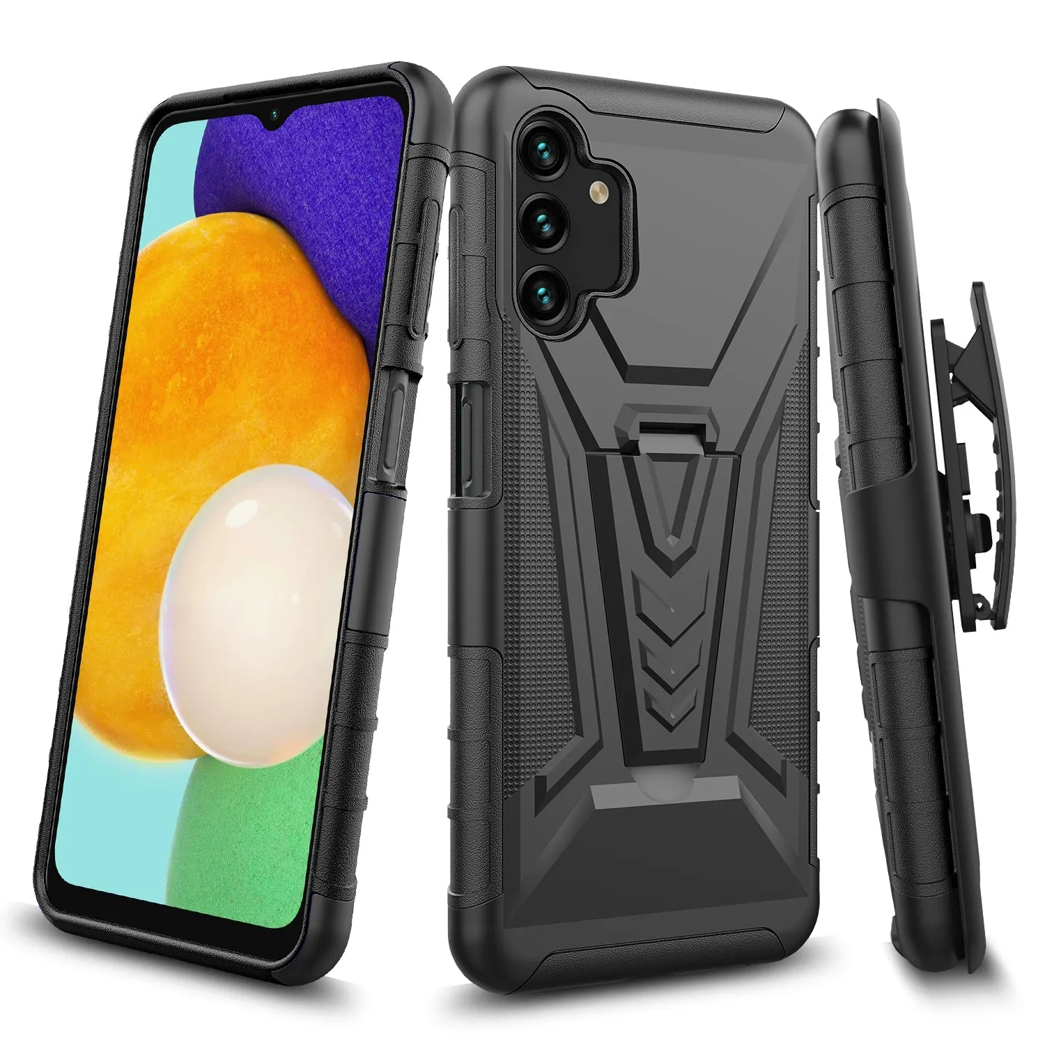 For Samsung Galaxy A13 5G Case with Tempered Glass Screen Protector Heavy Duty Protective Phone Case,Built-in Kickstand Rugged Shockproof Protective Phone Case - Black