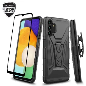 For Samsung Galaxy A13 5G Case with Tempered Glass Screen Protector Heavy Duty Protective Phone Case,Built-in Kickstand Rugged Shockproof Protective Phone Case - Black