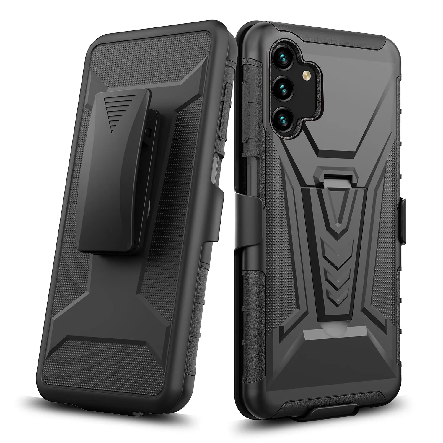 For Samsung Galaxy A13 5G Case with Tempered Glass Screen Protector Heavy Duty Protective Phone Case,Built-in Kickstand Rugged Shockproof Protective Phone Case - Black