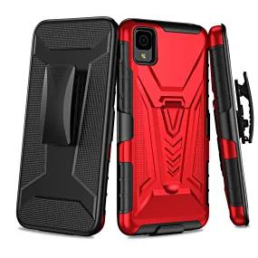 For TCL 30z / 30 LE Case with Tempered Glass Screen Protector Heavy Duty Protective Phone Case,Built-in Kickstand Rugged Shockproof Protective Phone Case - Red