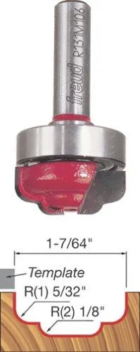 Freud 39-514 1-7/64-Inch Diameter Top Bearing Double Cove Groove Router Bit with 3/8-Inch Shank