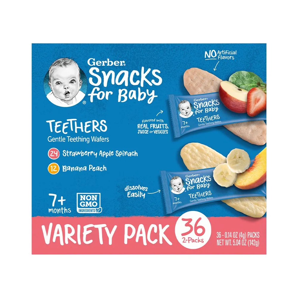 Gerber Teethers Gentle Teething Wafers, 7  Months, Variety Pack - 36 Cts