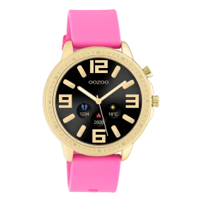 Gold coloured OOZOO smartwatch with raspberry pink rubber strap - Q00320