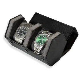 Hex Leather Watch Roll 2 Slots in Black/Charcoal