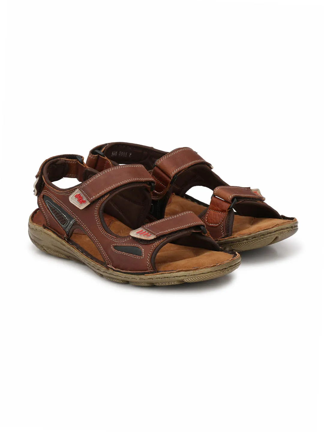 HITZ8501 Men's Tan Leather Casual Velcro Sandals