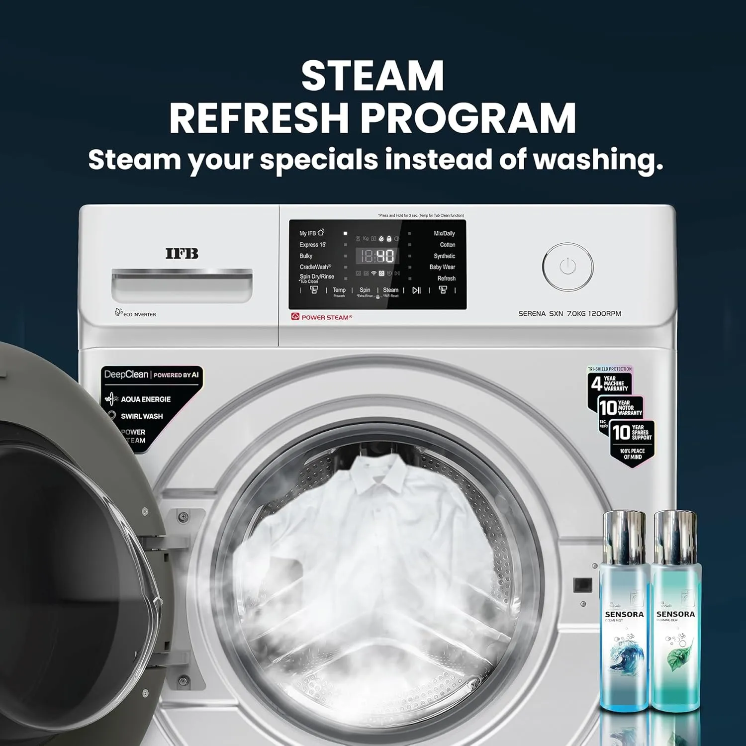 IFB SERENA SXN 7012 7 Kg 5 Star Powered by AI with 9 Swirl Wash, Wi-fi, Front Load Washing Machine (Steam Refresh Program with Eco Inverter, Rich Silver)