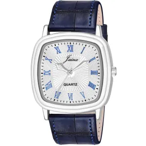 Jainx Silver Dial Blue Leather Strap Watch For Men - JM7162