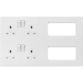 Knightsbridge Screwless Combination Plate Matt White With 4 Sockets and 8 Euromodules