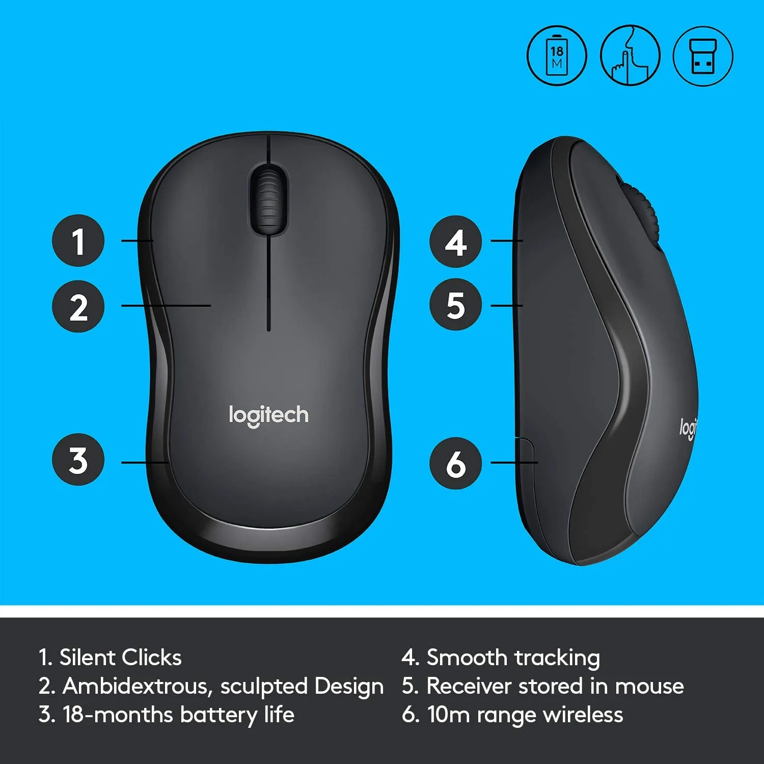 Logitech M221 Silent 無線靜音滑鼠 - Carbon Black 炭黑色 910-004886 原裝行貨