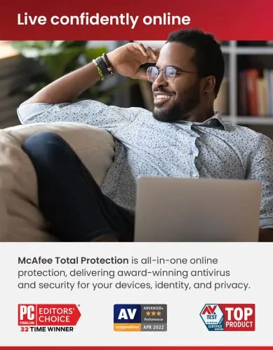 McAfee Total Protection 2024 Ready | 3 Devices | 15 Month Subscription | Cybersecurity software includes Antivirus, Secure VPN, Password Manager, Dark Web Monitoring | Amazon Exclusive | Download