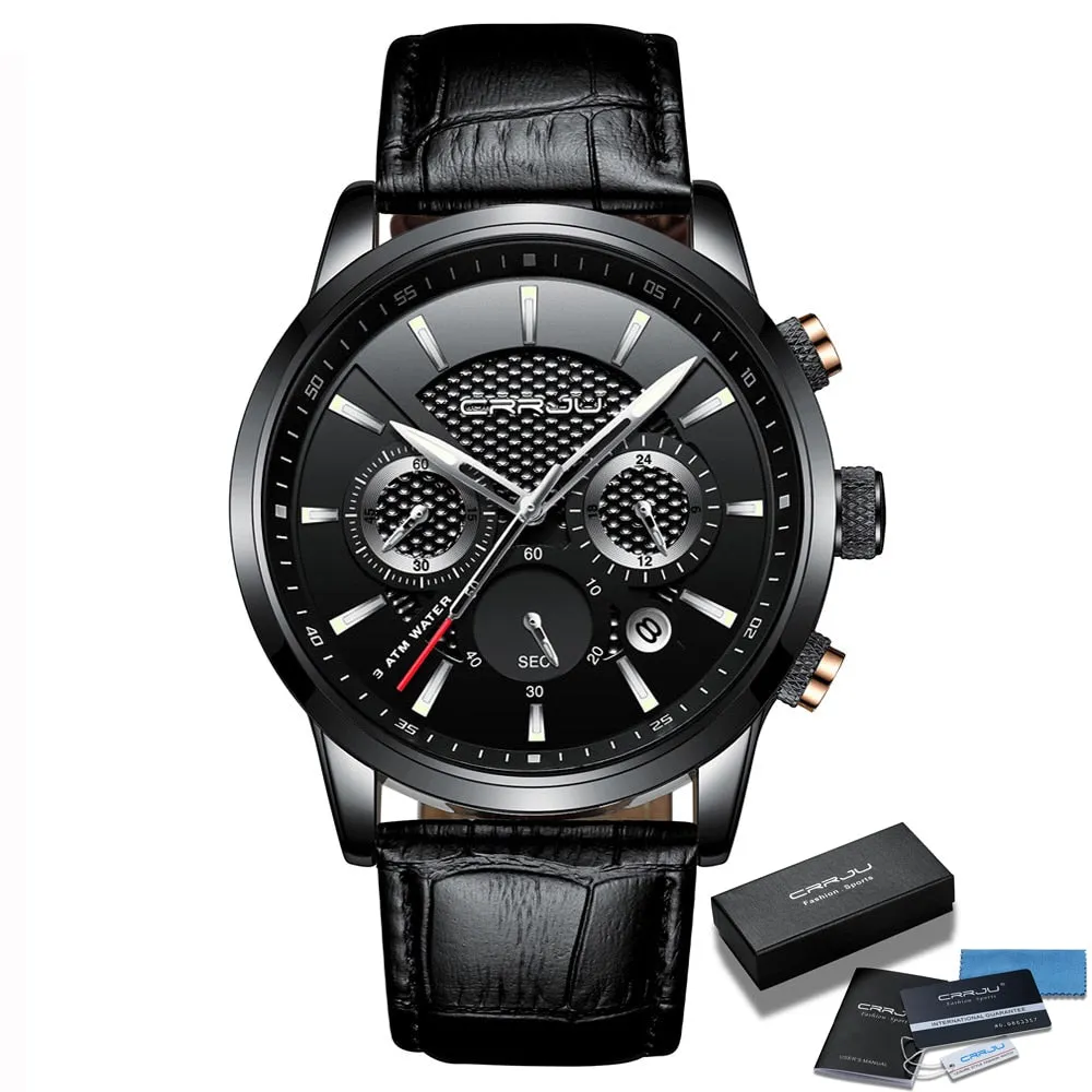 Men Watches Luxury CRRJU Brand Chronograph Men Sport Watches High Quality Leather Strap Quartz Wristwatch Relogio Masculino