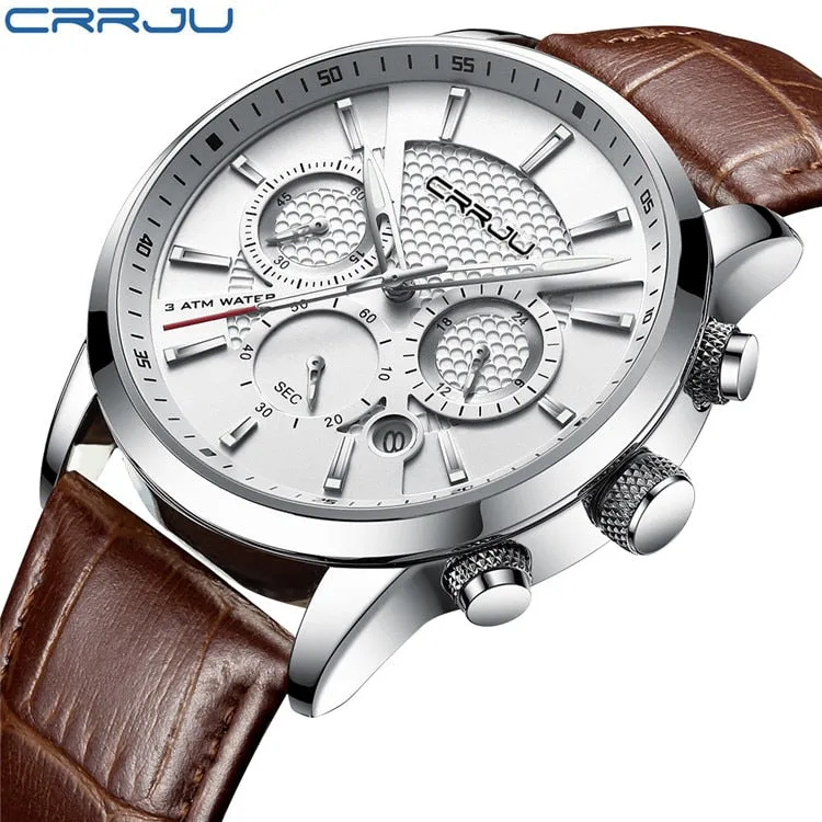 Men Watches Luxury CRRJU Brand Chronograph Men Sport Watches High Quality Leather Strap Quartz Wristwatch Relogio Masculino