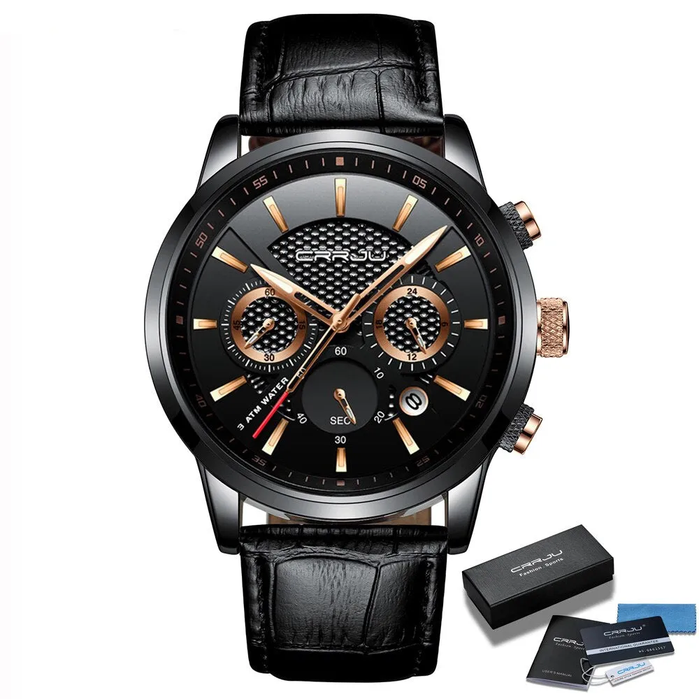 Men Watches Luxury CRRJU Brand Chronograph Men Sport Watches High Quality Leather Strap Quartz Wristwatch Relogio Masculino