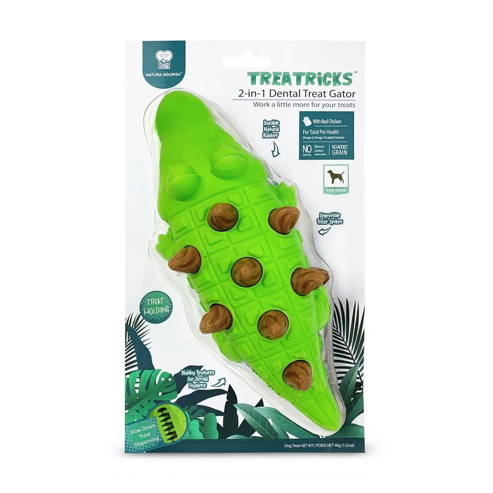 Natura Nourish Treatricks 2-in-1 Chicken Dental Chew Dog Toy (Gator)