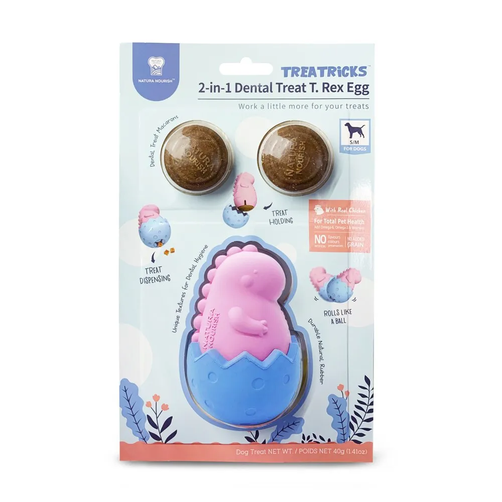 Natura Nourish Treatricks 2-in-1 Chicken Dental Chew Dog Toy (T-Rex Egg)