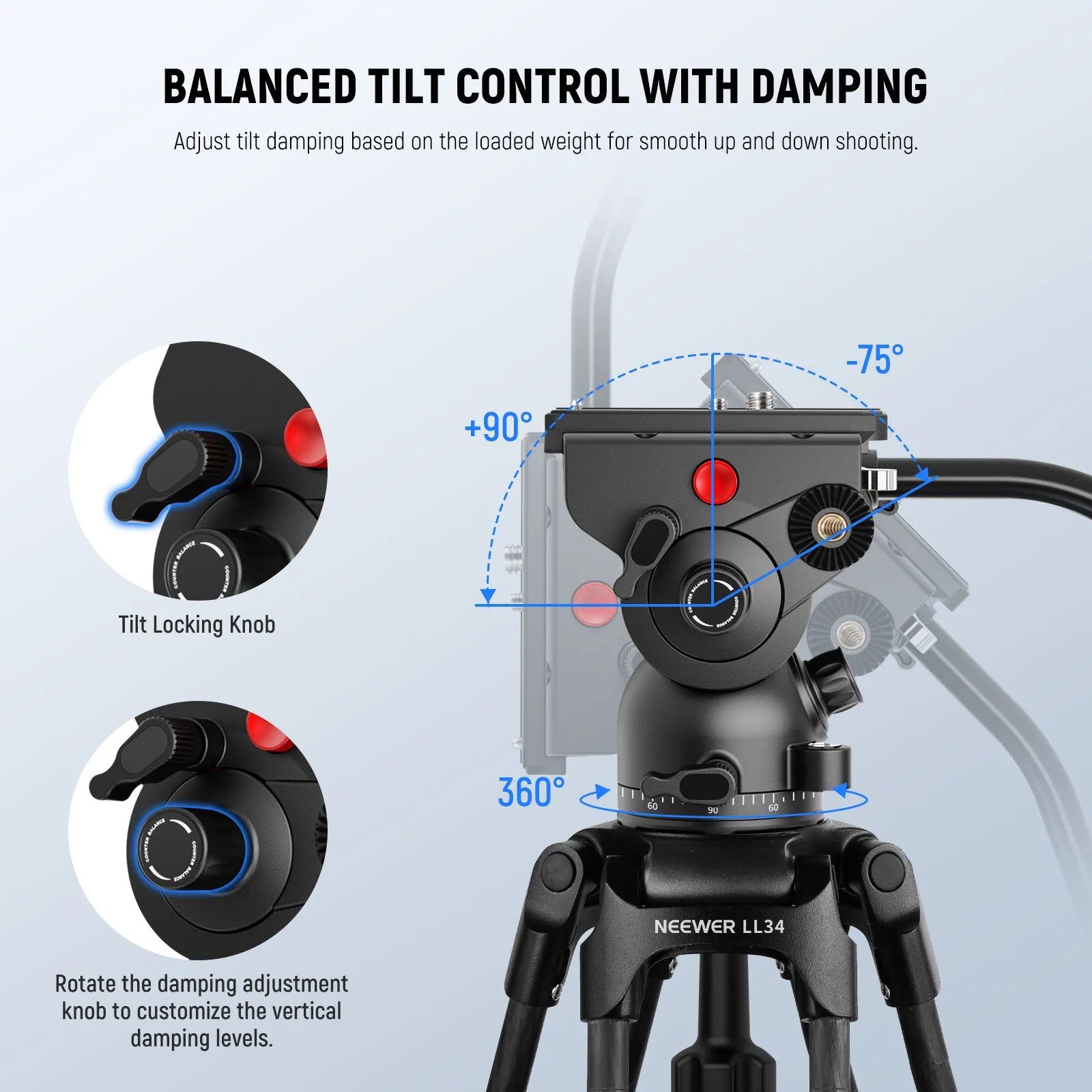 NEEWER LL34 78" Carbon Fiber Video Camera Tripod