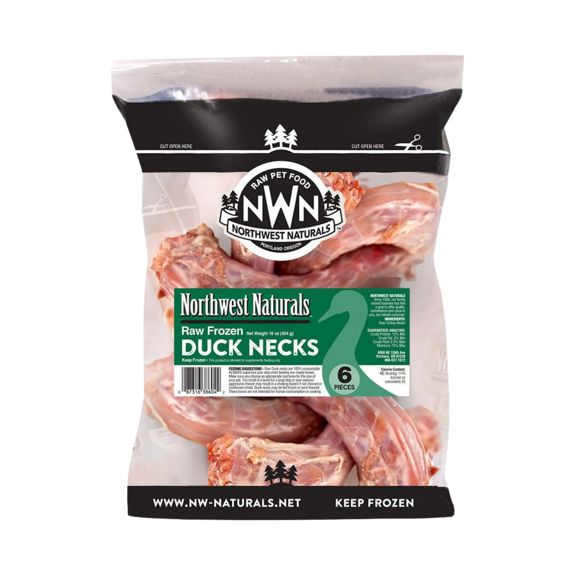 Northwest Naturals Raw Frozen Duck Necks 6 pack