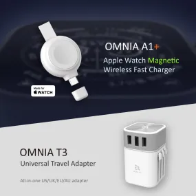 OMNIA A1  Apple Watch Magnetic Wireless Fast Charger   OMNIA T3 Universal Travel Adapter