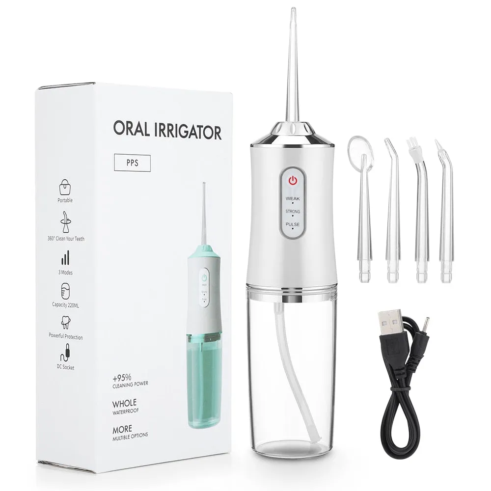 Oral Irrigator Portable Dental Water Flosser USB Rechargeable Water Jet Floss Tooth Pick 4 Jet Tip 220ml 3 Modes IPX7 1400rpm 0ral irrigator