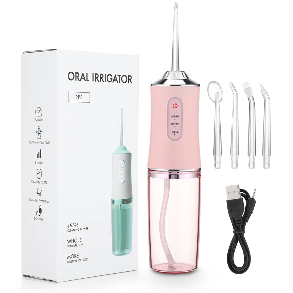 Oral Irrigator Portable Dental Water Flosser USB Rechargeable Water Jet Floss Tooth Pick 4 Jet Tip 220ml 3 Modes IPX7 1400rpm 0ral irrigator