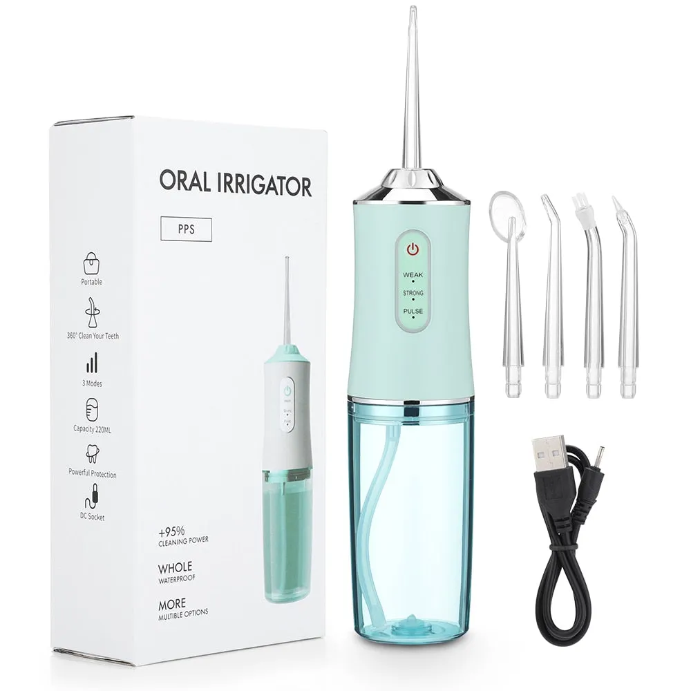 Oral Irrigator Portable Dental Water Flosser USB Rechargeable Water Jet Floss Tooth Pick 4 Jet Tip 220ml 3 Modes IPX7 1400rpm 0ral irrigator