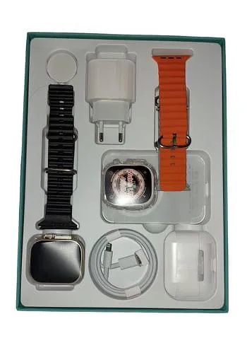 P90 Unique Combination smartwatch with 3 straps Bluetooth earphone, External Battery and Adaptor charger Combo