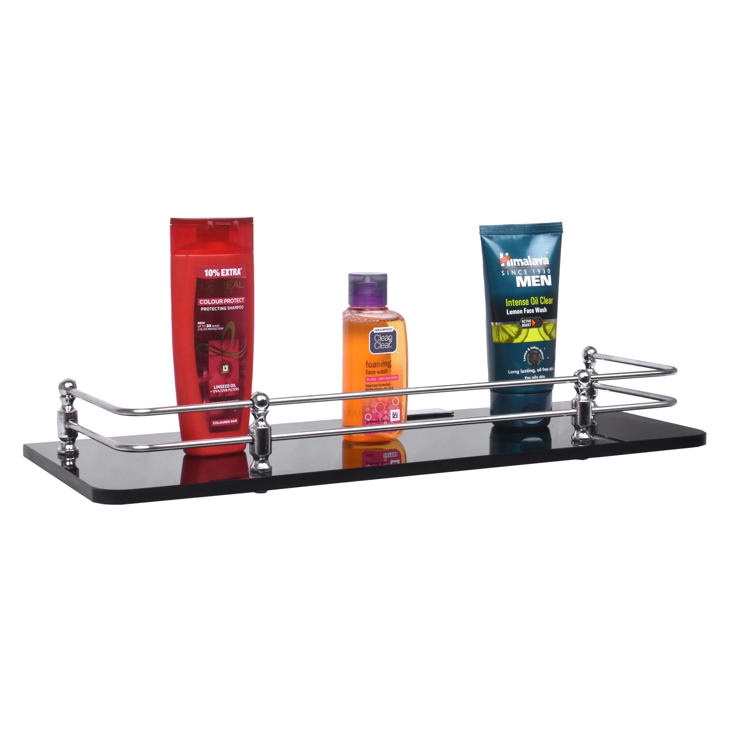 Plantex Premium Black Glass Shelf for Bathroom/Kitchen/Living Room - Bathroom Accessories (Polished 12x6 - Pack of 3)