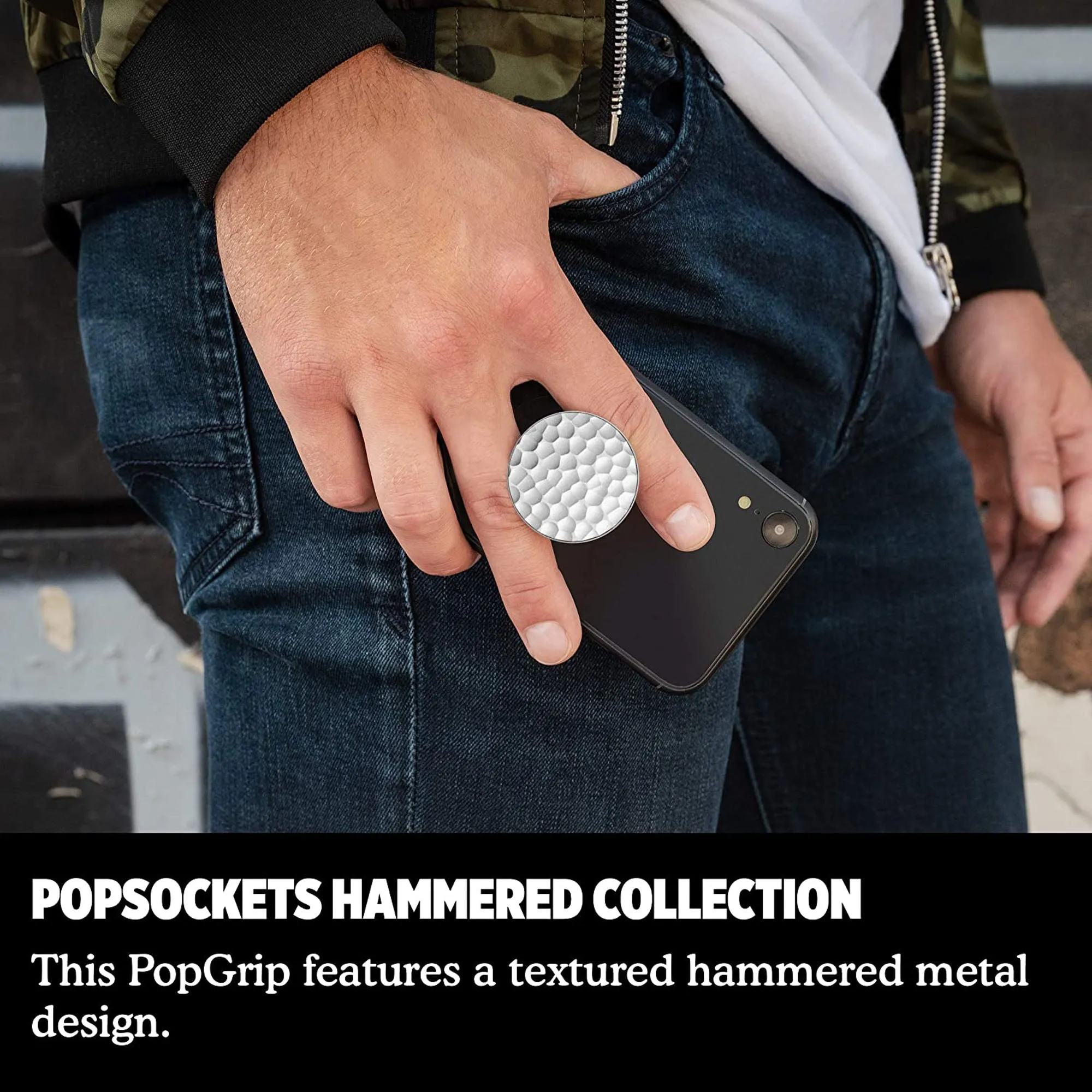 PopSockets PopGrip LUXE Swappable - Hammered Metal Silver