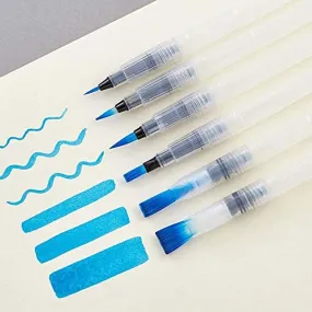 Qatalitic Water Brush Pens – Set of 6 different sizes (3 round tips and 3 flat) both in fine, medium & large - Great for Watercolor Paints, Illustrations, Calligraphy, Markers