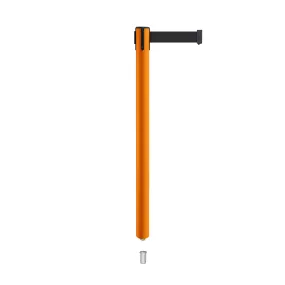 Retractable Belt Barrier Stanchion, Mini Socket Base, Orange Post, 9 ft Belt - Montour Line MSX630SK