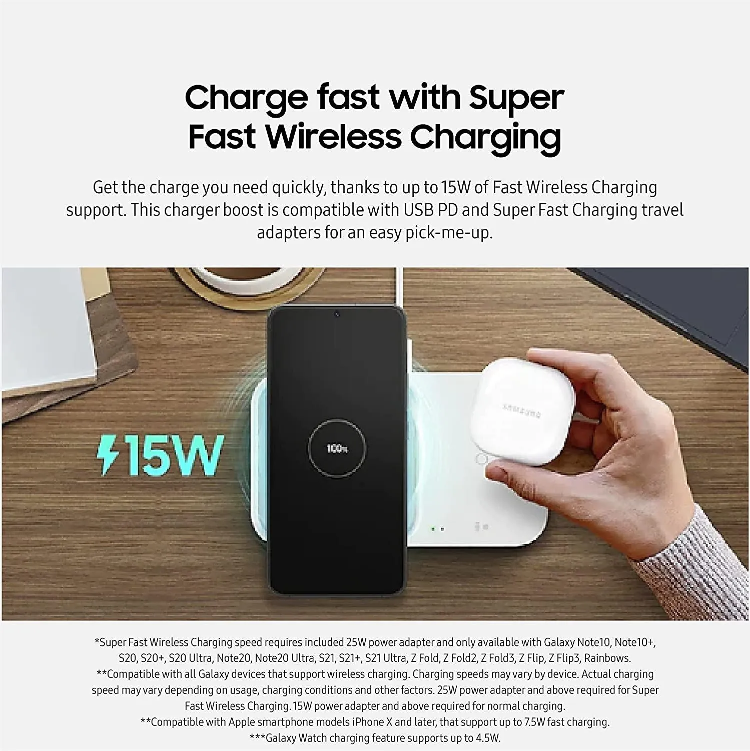 Samsung Black 15W Wireless Charging Pad Duo with 25W EU Plug - EP-P5400TBEGEU