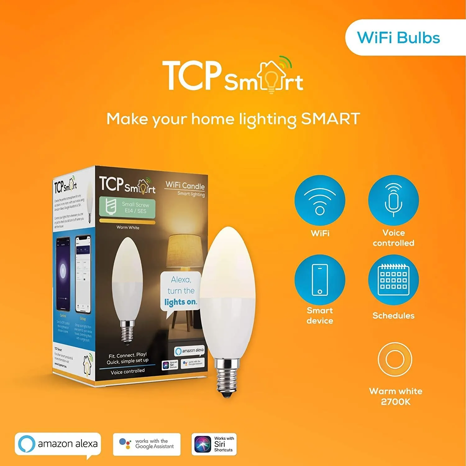 TCP Warm White Small Screw E14/SES Wifi Smart Candle - LB40E1OWW1527