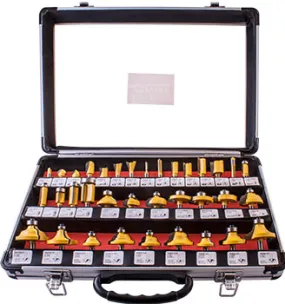 Tork Craft Router Bit Set 35Piece Aluminium Case Glass Front 1/4 Shank