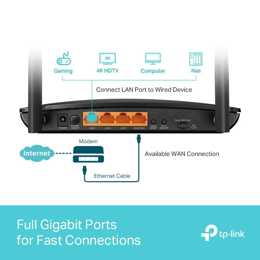 TP-Link Archer MR600 Cat6 AC1200 Dual Band Wireless 4G  LTE Gigabit Router Wi-Fi | SIM Card Plug & Play (Openline), MU-MIMO, WPA3 WIFI Security, TP Link OneMesh & Tether APP Support | Network & Telecommunications Devices | TPLINK