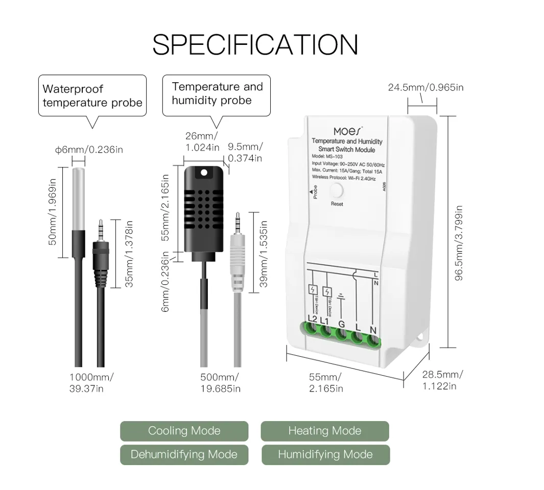 WiFi Smart Temperature and Humidity Control Switch Module Sensor