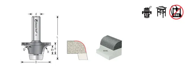 Wilsonart Bowl Roundover Router Bit | 12°x 2 3⁄8 Dia x 7⁄8 x 1⁄2" Shank | 57161 | 738685571613