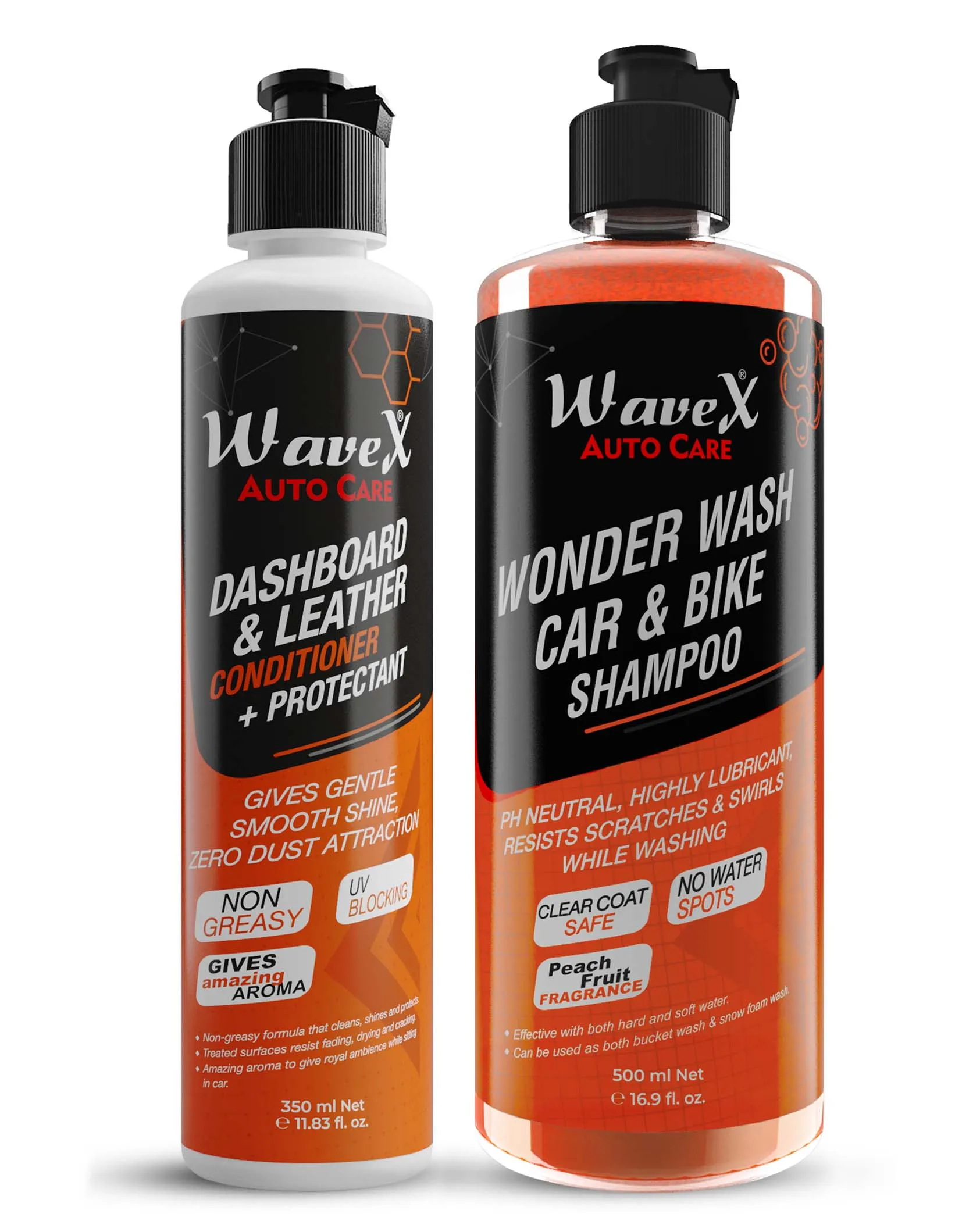 Wonder Wash Car & Bike Shampoo 500ml   Dashboard and Leather Conditioner Protectant 350ml